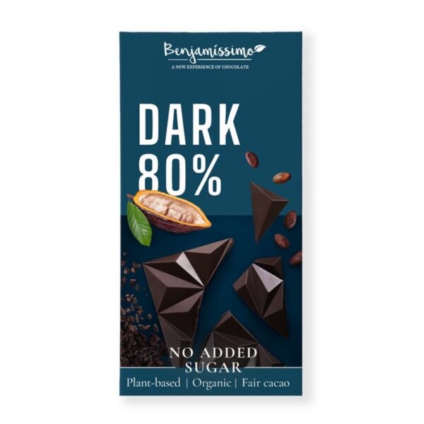 Čokoláda tmavá 80% bez pridaného cukru 60 g BIO BENJAMÍSSIMO Čokoláda tmavá 80% bez pridaného cukru 60 g BIO BENJAMÍSSIMO